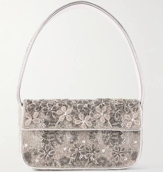 STAUD Tommy beaded bag Silver Garden Party