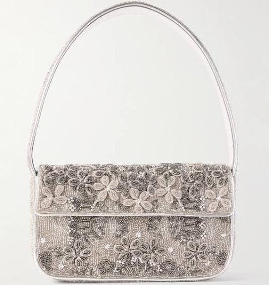 STAUD Tommy Beaded Bag Silver Garden Party