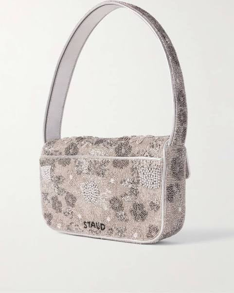 STAUD Tommy beaded bag Silver Garden Party