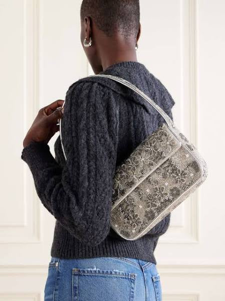 STAUD Tommy Beaded Bag Silver Garden Party