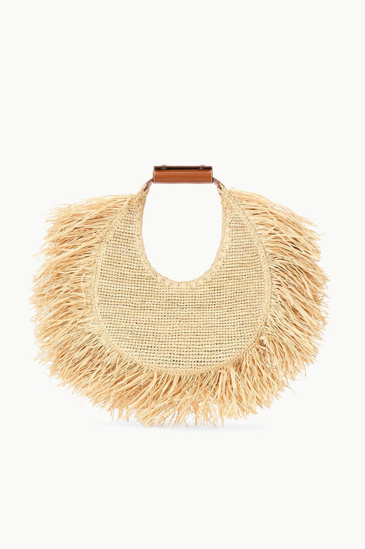 STAUD Moon Raffia Tote Bag Natural Fringe