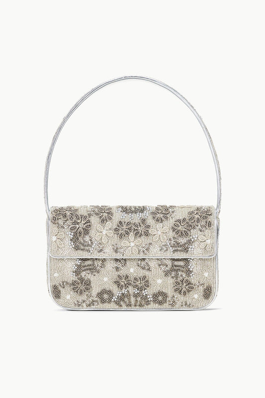STAUD Tommy Beaded Bag Silver Garden Party
